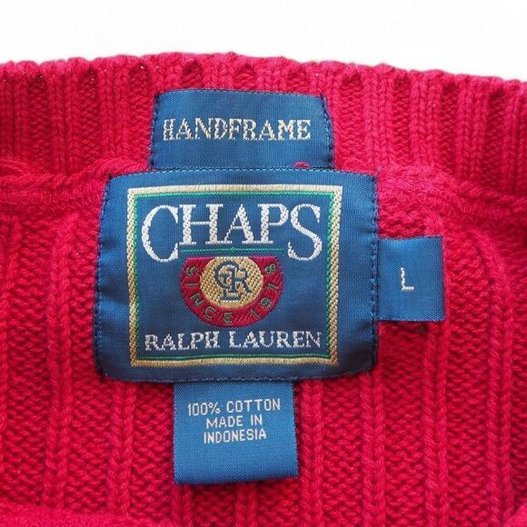 Chaps Ralph Lauren Handframe Vintage Crew Neck Sweater Red Men's L - Picture 3 of 5